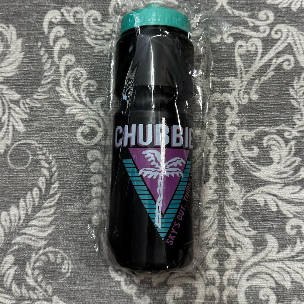 Chubbies Triangle Palm Black Water Bottle with Teal Lid